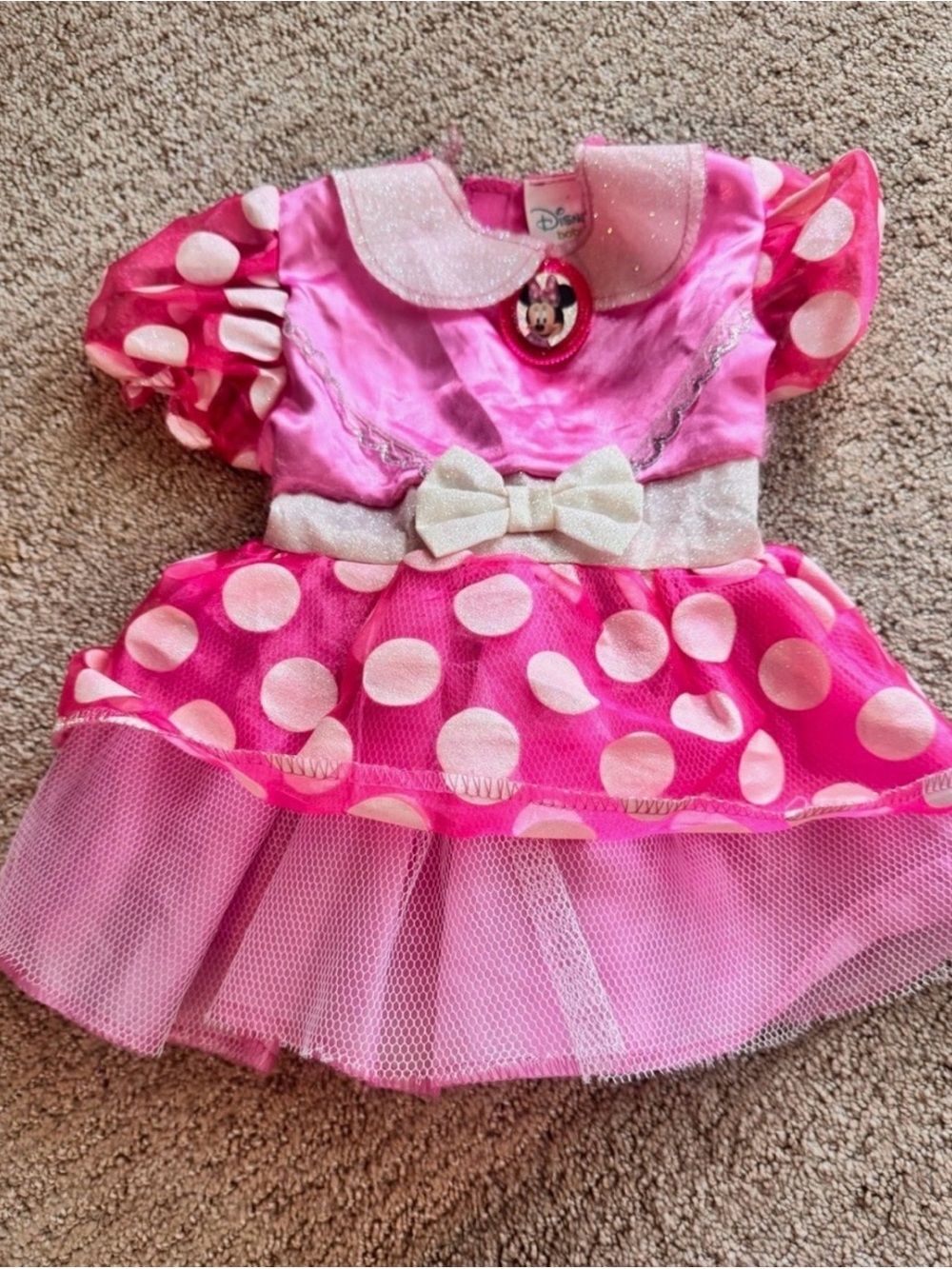 Disney Pink Minnie Mouse Polka Dot Dress with White Bow